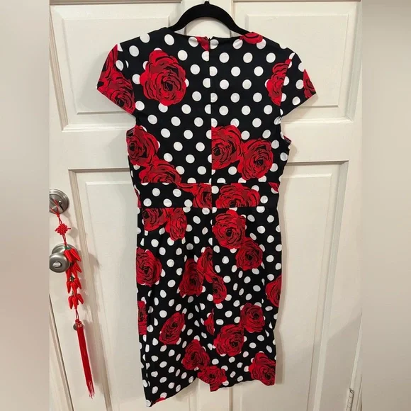 Grace Karin Black & Red Rose Polka Dot Midi Sheath Dress - Picture 2 of 3